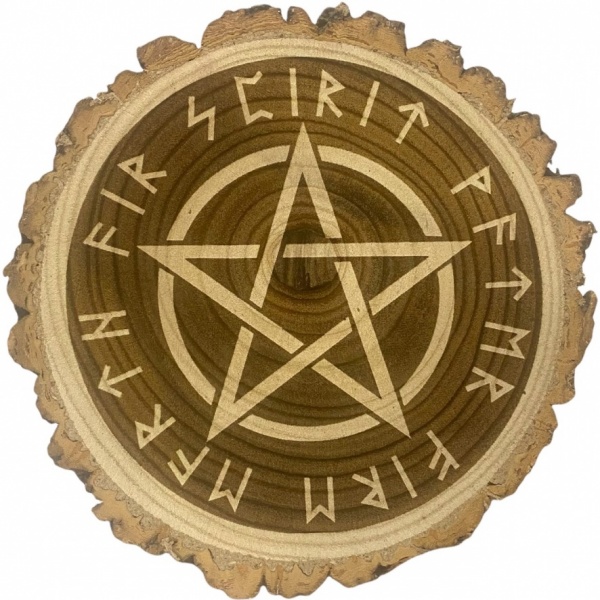 Runic Element Pentagram - Wooden Altar Slice